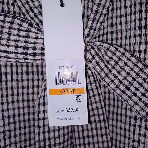 Calvin Klein NWT Black and Cream Checked  Capped Sleeves Womens shirt size S - Picture 4 of 9